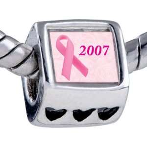  Pandora Style Bead Beads 2007 Pink Ribbon Fits Pandora Bracelet 