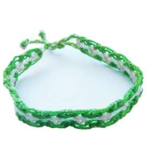  Handmade Friendship Bracelet in Apple Green and White Sky 