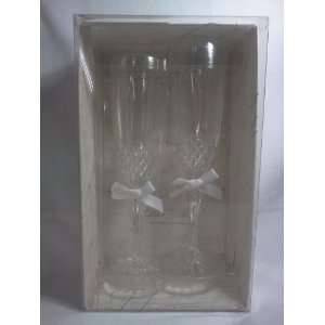  CRYSTAL TOASTING GLASSES WITH WHITE BOW 