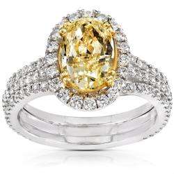   Gold 3ct TDW Certified Yellow Diamond Engagement Ring (H I, SI1 SI2