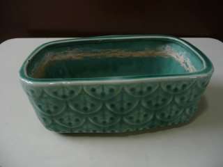 Vintage USA Pottery Green Planter Rounded Rectangle  