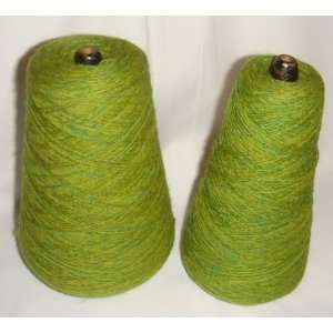  Green wool light knitting or weaving yarn   1&1/2 large 