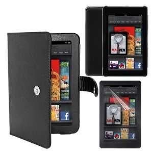 : Premium Black Button Leather Case + Clear Crystal Hard Cover + LCD 