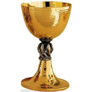   Hammered 24kt. Gold Plated Chalice With Fish Designs