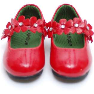   Girls Red Patent Dress Shoes with Jeweled Flowers 3 at 