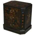     24 Antique Style Black Leather 3 Drawer End Table   Oriental Poem