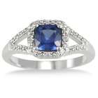  Lab Created Sapphire and Genuine Diamond Ring in .925 Sterling Silver