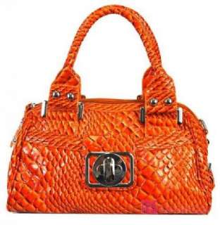   Embossed RETRO Crocodile TWIST LOCK Flap Top Accent Purse Bag Orange