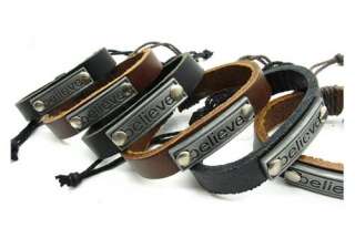 6PCS wholesale BELIEVE genuine Leather Bracelet lots  