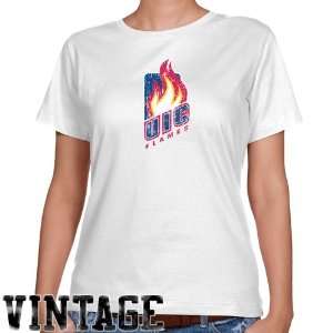 NCAA UIC Flames Ladies White Distressed Logo Vintage Classic Fit T 