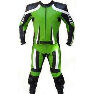   Kw Green Motorbike / Motorcycle 2 Pc Leather Suit