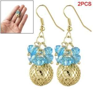   Blue Beads Detailing Gold Tone Ball Drop Fish Hook Earrings: Jewelry