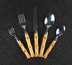   Sets of Natural Bamboo 5 Piece Place Setting Stainless Steel Flatware