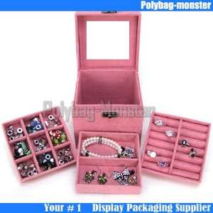 Vintage Jewellery Storage Box 3 Tier Travel Case Pink  