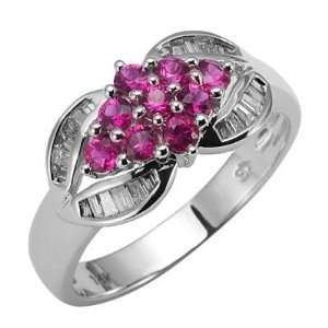  14k White Gold Ruby and Diamond Ring Size 6.5: Jewelry
