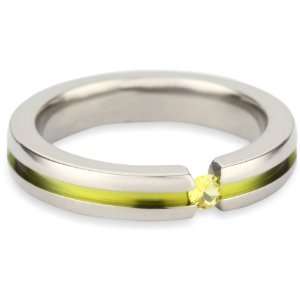  Womens Grey Titanium Round Cut Yellow Sapphire Ring with 