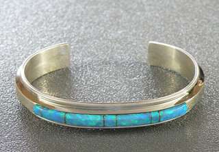   silver blue opal inlay cuff bracelet item br op048 native american