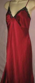 Valerie Stevens Burgundy Silk Long Nightgown Blk Lace L  