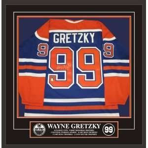   Gretzky Autographed/Hand Signed Framed Jersey Oilers Replica Dark