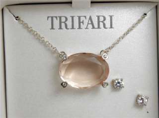 Trifari Peach Crystal Pendant & Earring Set  New  