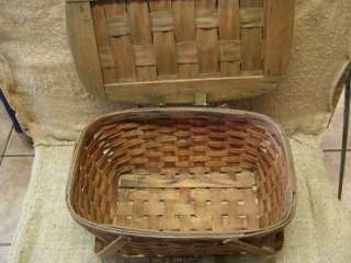 Vintage Weaved Picnic Basket  Antique Box Boxes Wooden  