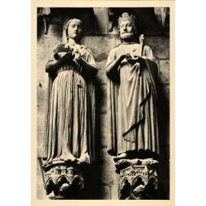 1937 Queen Sheba King Solomon Sculpture Amiens Bible   Original 