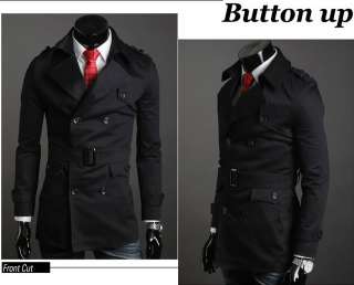 New mens premium Double breasted trench coat 2 color 3 sizes Button up 