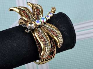 Beautiful Clear Ruby Crystal Rhinestone Dragonfly Insect Bracelet 