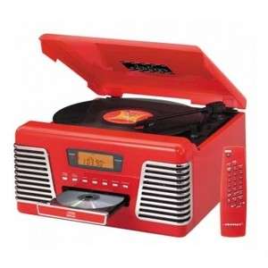  Red 33/45/78 RPM Record Player Turntable Radio CD Player COMBO  