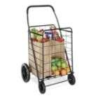   heavy duty rolling cart features black rubber grips and rubber wheels