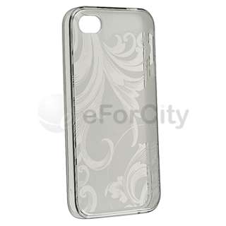 Clear Smoke Flower TPU Rubber Skin Soft Gel Case Cover for iPhone 4 G 