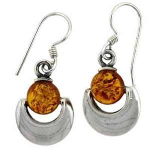    Sterling Silver Round Genuine Amber Stone earrings Jewelry