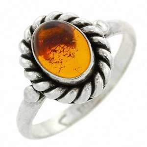  Sterling Silver Genuine Amber Stone Twisted Border Ring Jewelry
