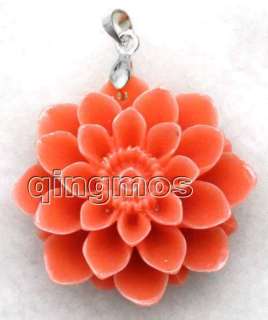 Big 35mm pink Rose coral pendant & 17mm earring set 146  