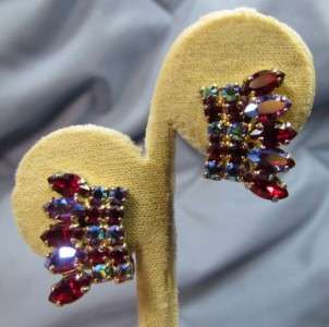Vintage Weiss, Red & Red AB Rhinestone, Clip Earring  
