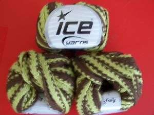 Frilly flounce/ruffle ribbon yarn, green/brown, 3 sk  