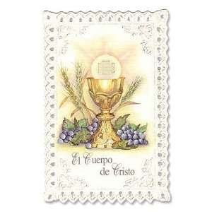  Spanish Chalice and Grapes First Communion Lace Holy Card 
