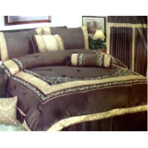  7pc King Elegent Comforter Set Brown and Gold Bed in a Bag 
