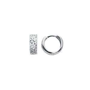 14K White Gold Diamond Cut Huggable Earrings: 0.5in long 12.7mm wide 2 