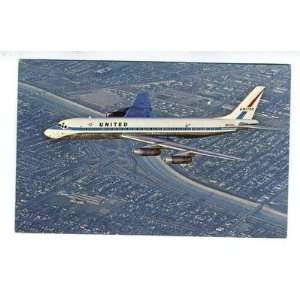 United Airlines DC 8 Jet Mainliner Over Land Postcard