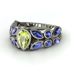  Garland Ring, Pear Peridot 14K White Gold Ring with 