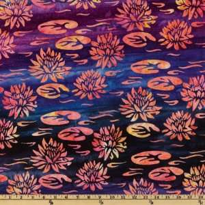  44 Wide Cedar Lake Batik Water Lilies Purple Fabric By 