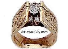 Hawaiian Jewelry 14k Gold Engagement Wedding 3 Ring Set  
