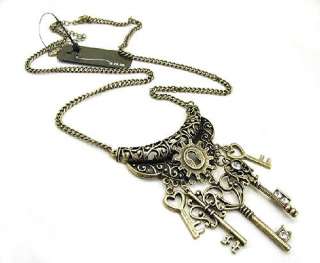   Five Keys charms Lock white Zircon Pendant Tag Necklace X49  