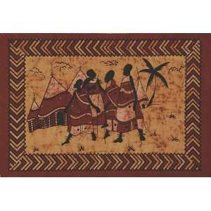  Cotton African Village Wall Hanging Brown, 55 x 85