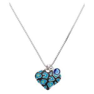  Hot Blue Enamel Cheetah Print Heart Charm Necklace with 