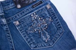   MISS ME Jean Cut off Shorts. RHINESTONES, LACE, BLING Size 14 24