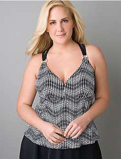 Plus size Cross back polka dot swim tank by Inches Off®  Cacique 