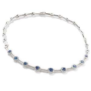  14K White Gold 17 Sapphire & Diamond Necklace: Jewelry