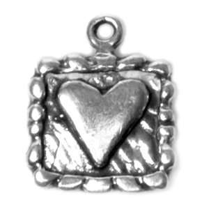 Rustic Heart Square Charm Sterling Silver Arts, Crafts 